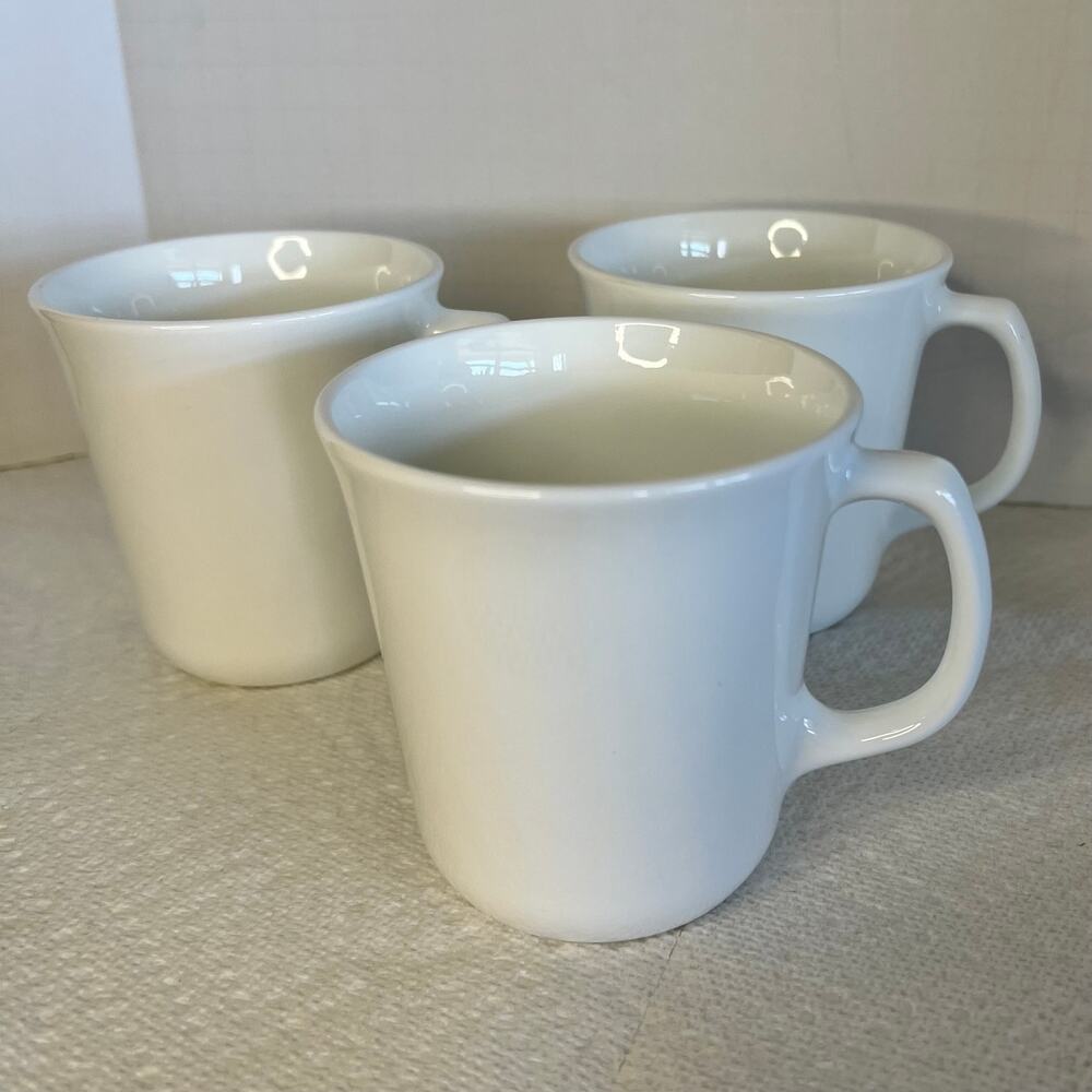 3 Corning Ware USA Corelle WINTER FROST White Coffee Tea Mug M'wave D handle